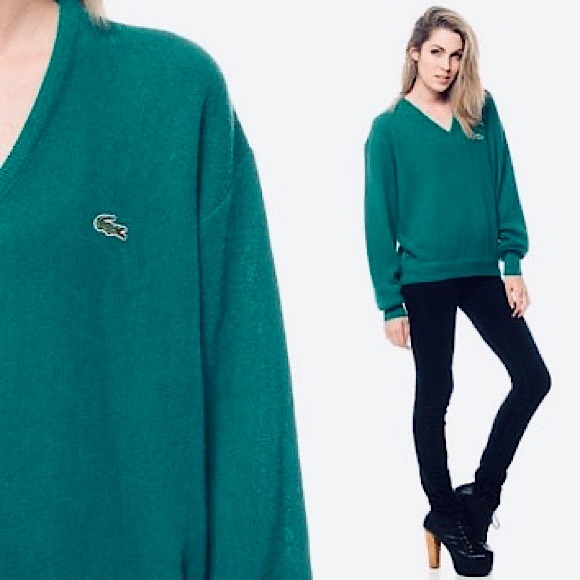 IZOD LACOSTE Vintage Turquoise V Neck Sweater - Picture 1 of 7